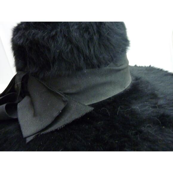Vintage Black Edwardian Angora Fur Hat with Ribbon Bow Merrimac main image 7